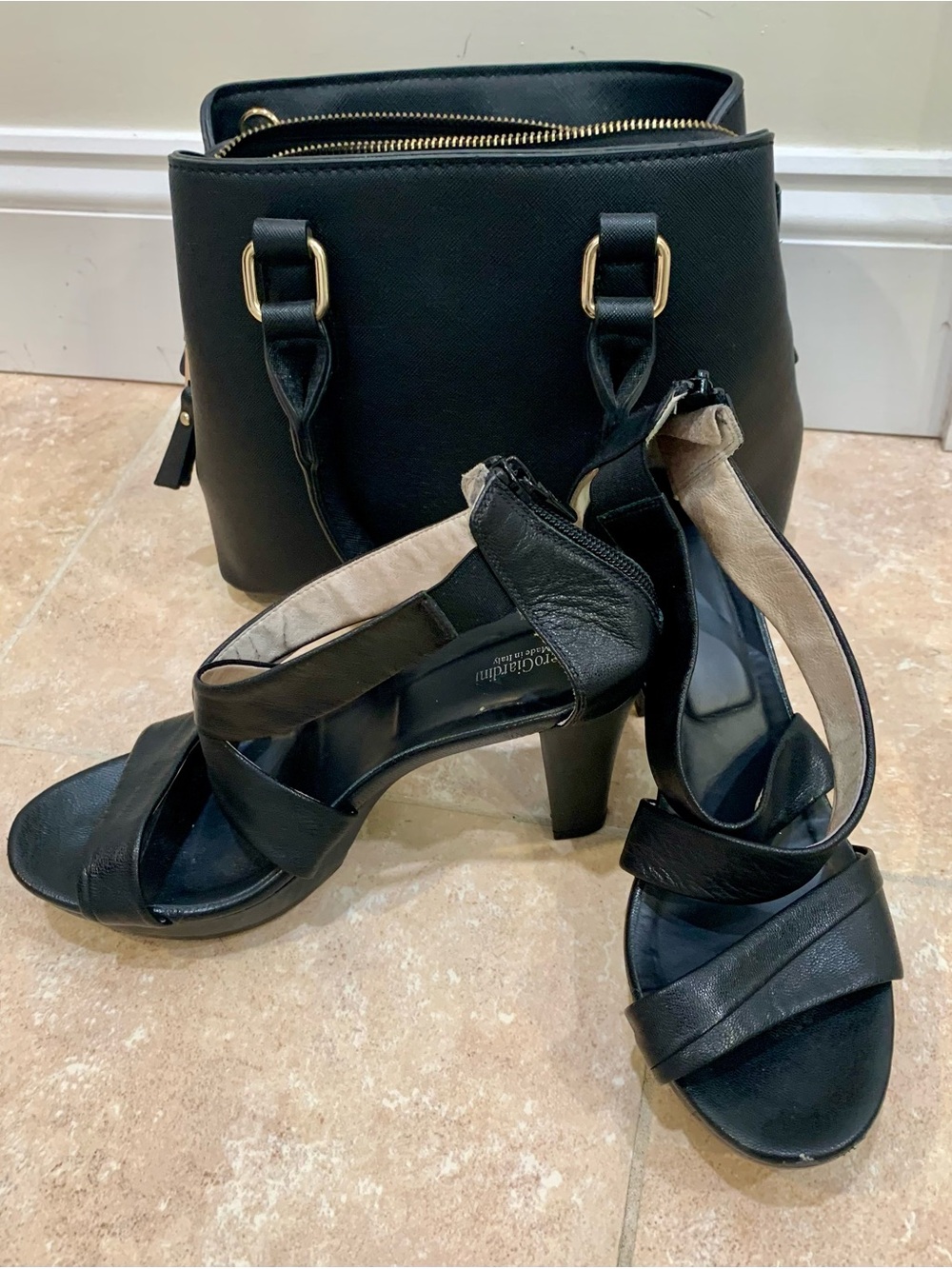Nero Giardini Black Leather Cross-Strap High Heel Sandals